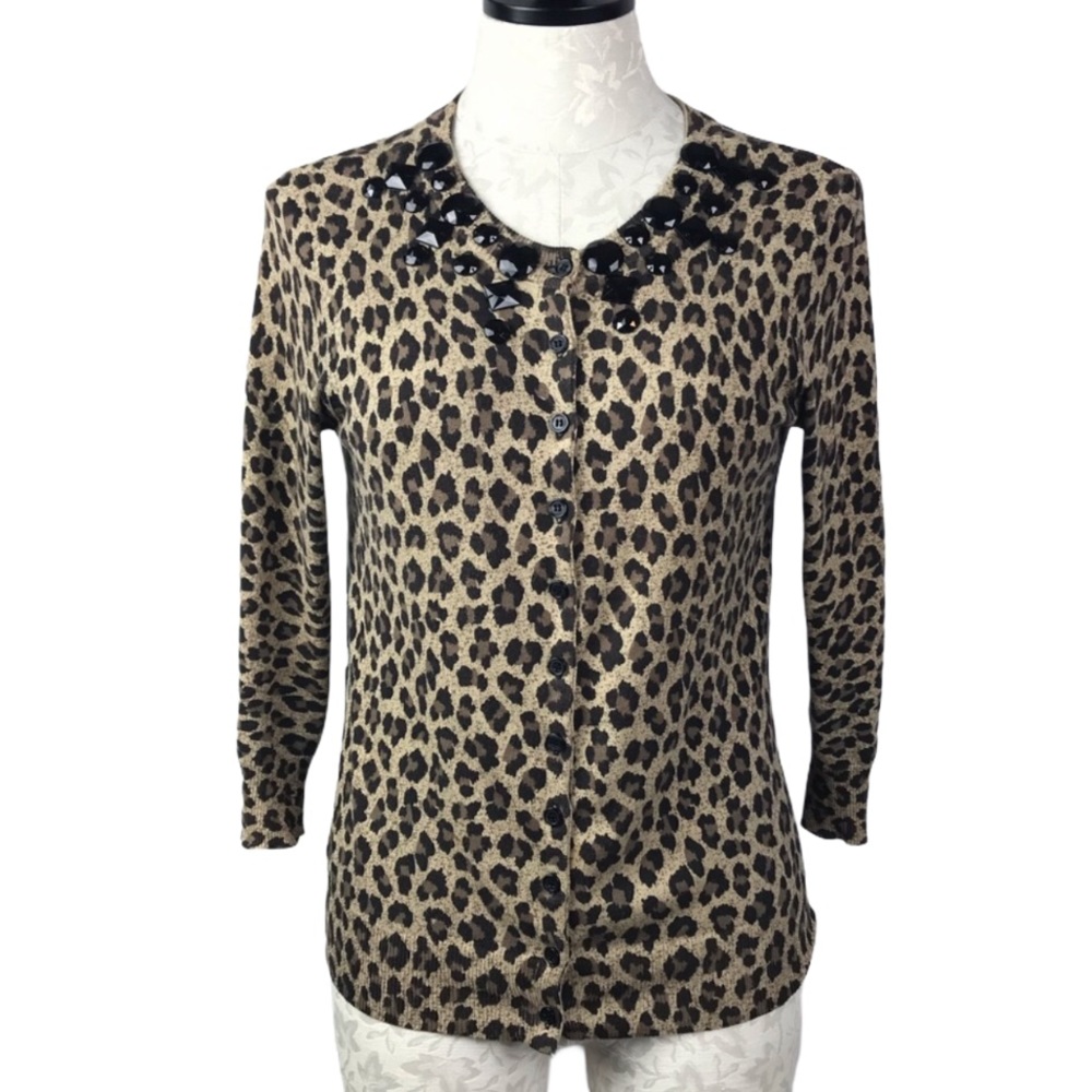 Wd Ny Leopard Print Button Cardigan Sweater Women Sz S